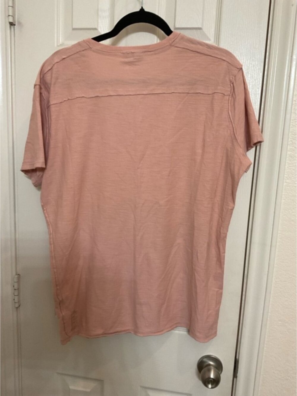 Blush Pink Relaxed Fit V‑Neck Short Sleeve T‑Shirt Casual Top